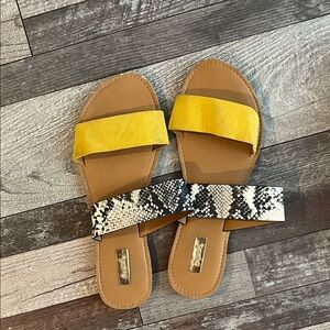 Qupid Yellow and Snake Print Sandals